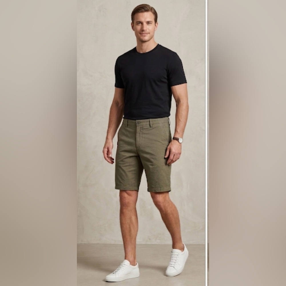 HUGO BOSS Men’s Chino Shorts Olive Green Textured Micro-Pattern Size 32 NWT